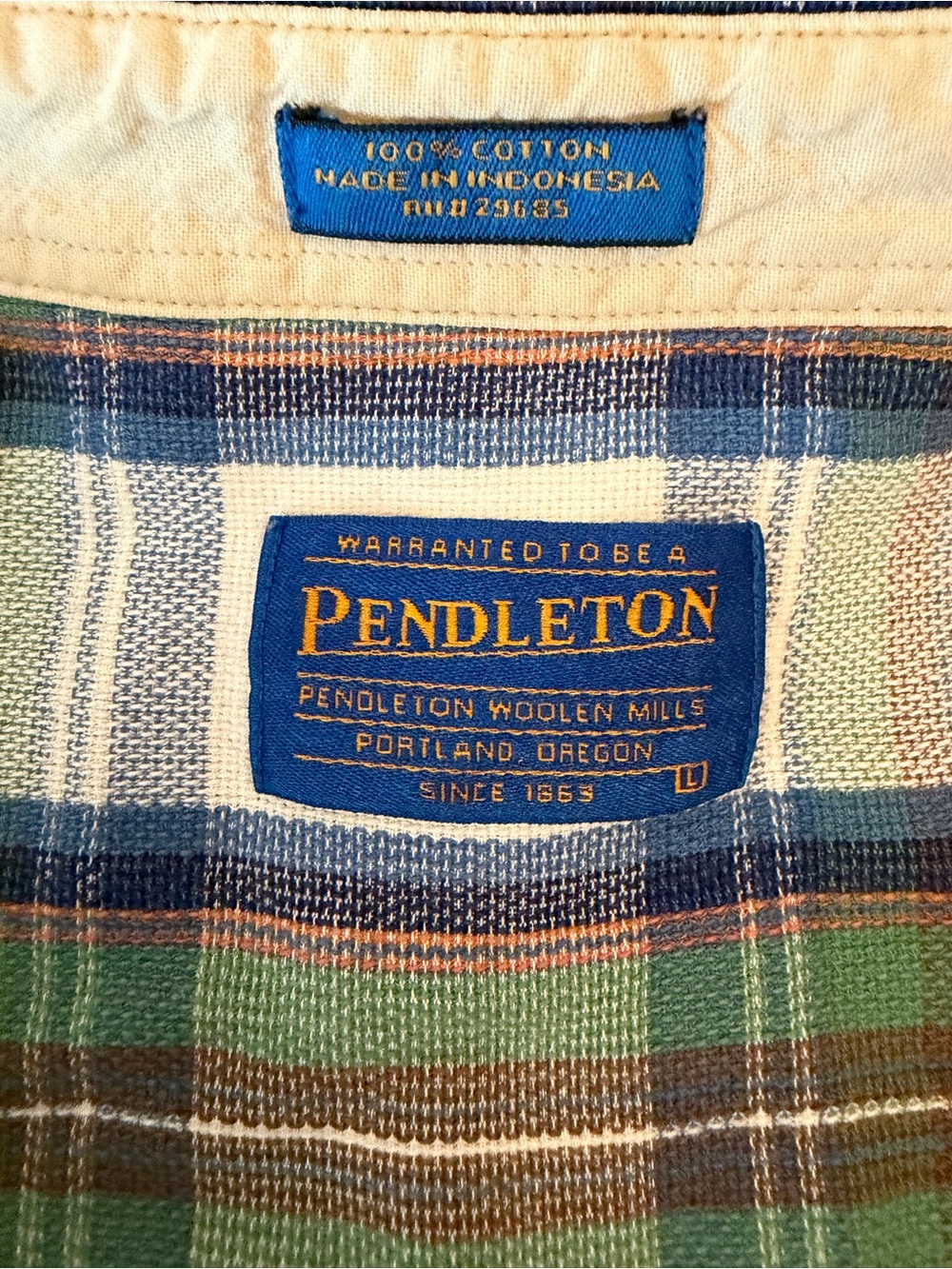 Pendleton Green & Blue Plaid Cotton Button-Up Shirt